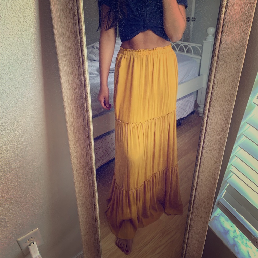 Mustard yellow bohemian style maxi skirt